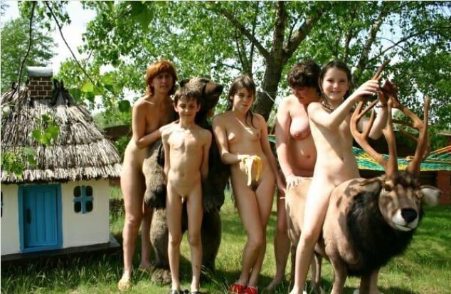 Family naturism nudism photo on nature in a beautiful location [Euronat naturism]