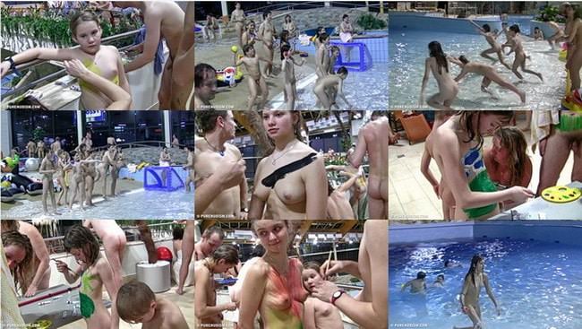 Adult and young naked naturists in the pool video [Euronat naturism]